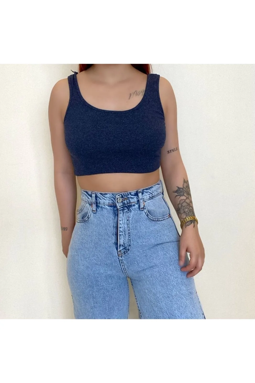 İndigo Kalın Askılı Fitilli Crop — görsel 2 · KV2025010130