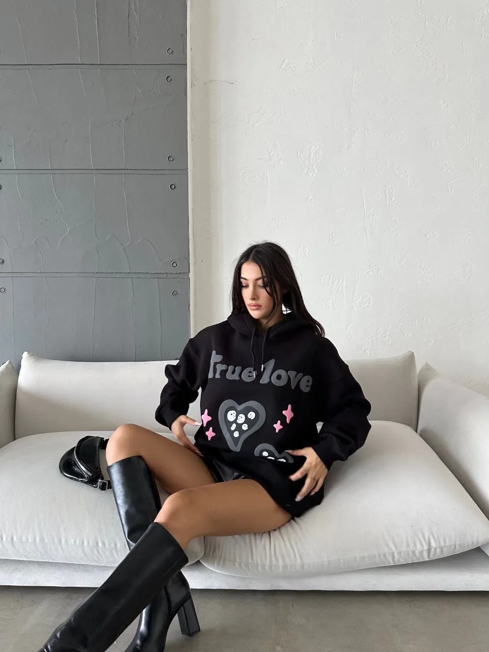 3 iplik şardonlu oversize true baskılı sweat siyah — görsel 3 · EPMYTOCZZG