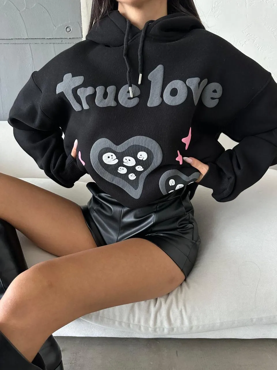 3 iplik şardonlu oversize true baskılı sweat siyah — görsel 2 · EPMYTOCZZG