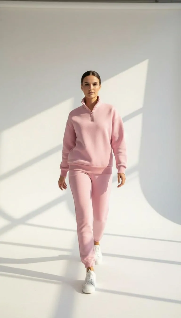 3 iplik Şardonlu yarım fermuarlı sweatshirt somon — görsel 2 · KOVCAA5JFB