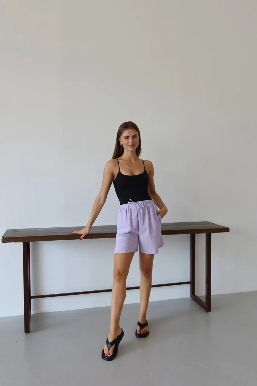 Müslin kumaş şort bağcıklı lila pt — görsel 4 · GVXIJP68DC