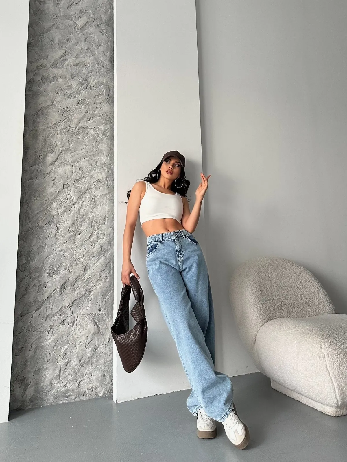 Baggy kar yıkama orta mavi jeans pantolon d2007 — görsel 3 · M1AMB4CYRQ