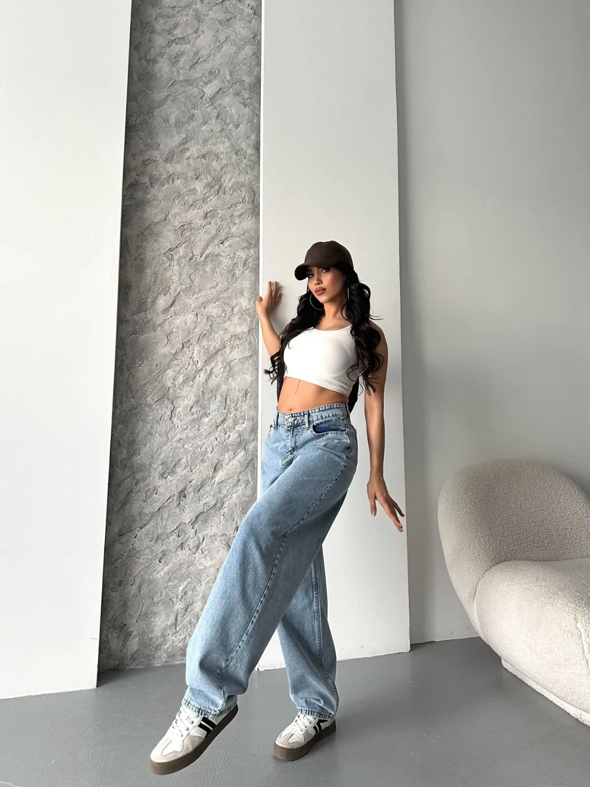 Baggy kar yıkama orta mavi jeans pantolon d2007 — görsel 4 · M1AMB4CYRQ