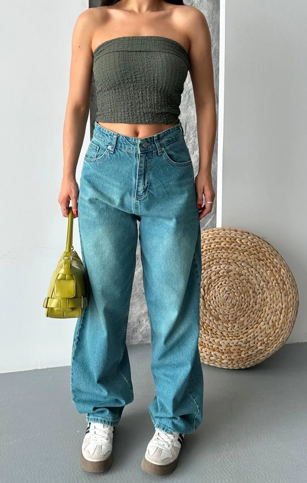 Baggy taş enzim bıyık yıkama jeans pantolon yeşil tint d2007 — görsel 4 · JG9QD5IP8O