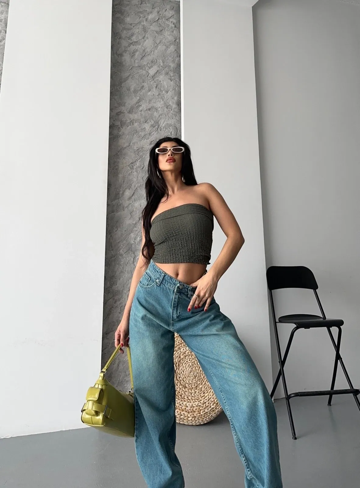 Baggy taş enzim bıyık yıkama jeans pantolon yeşil tint d2007 — görsel 5 · JG9QD5IP8O