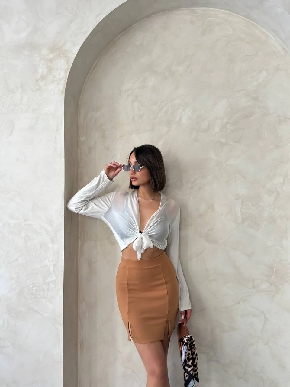 Çift yırtmaçlı etek camel s24910 — görsel 4 · S1ZIFPOLA8