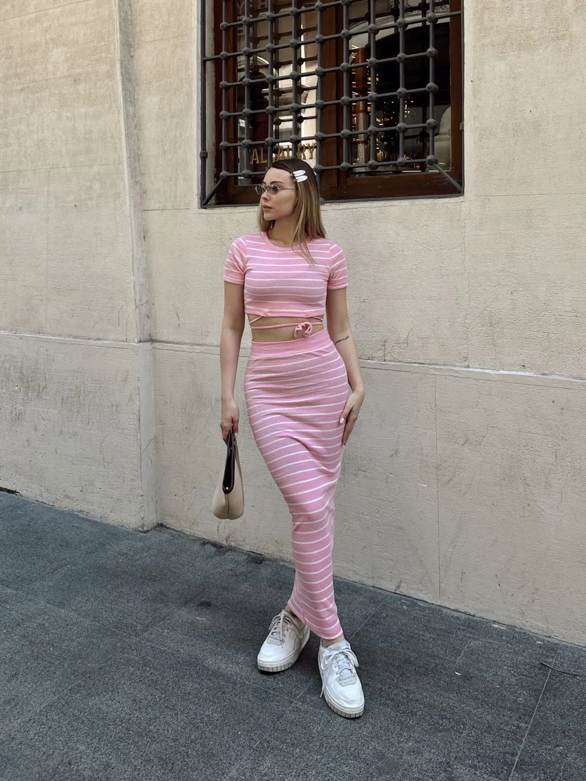 Çizgili etekli takım pembe s3609 — görsel 2 · 9RXRWU1PRY