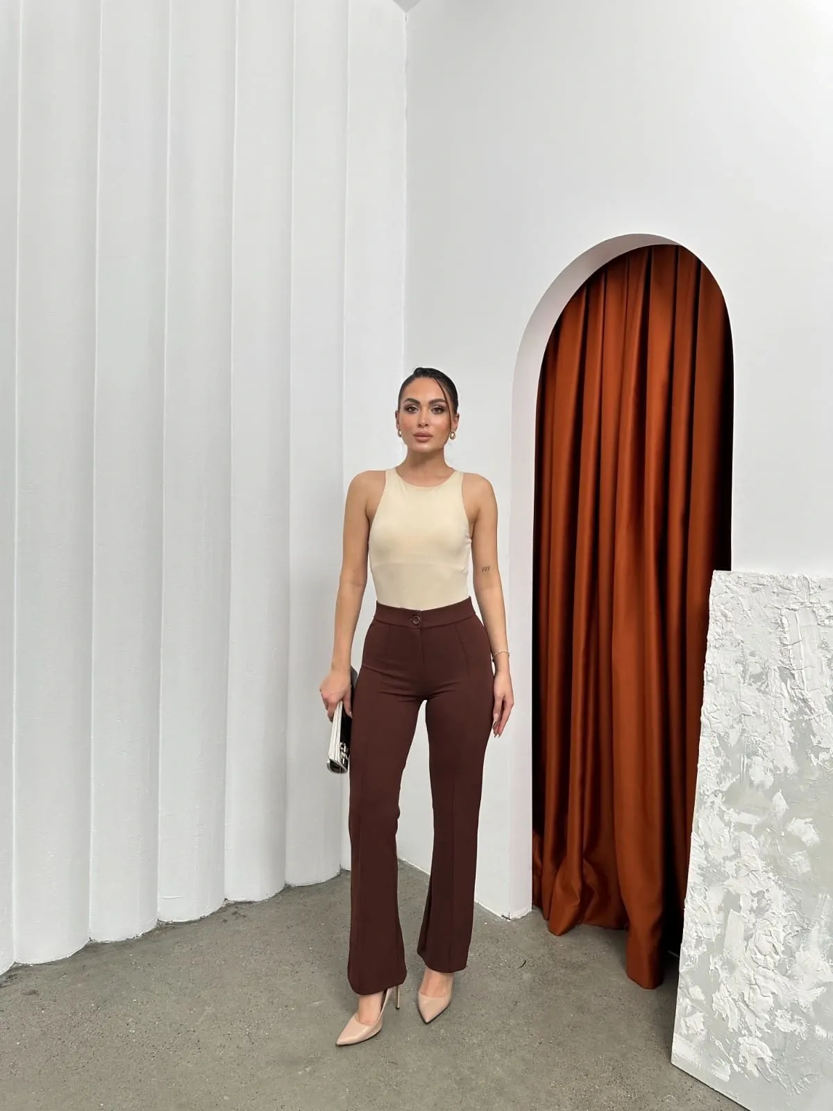 Düğmeli Palazzo pantolon kahve p170091 — görsel 3 · MGFL1T5LN3