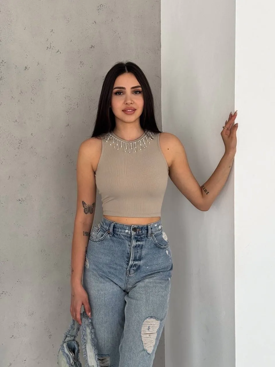 fitilli kaşkorse yakası zincirli atlet vizon — görsel 3 · IKEA0SA983