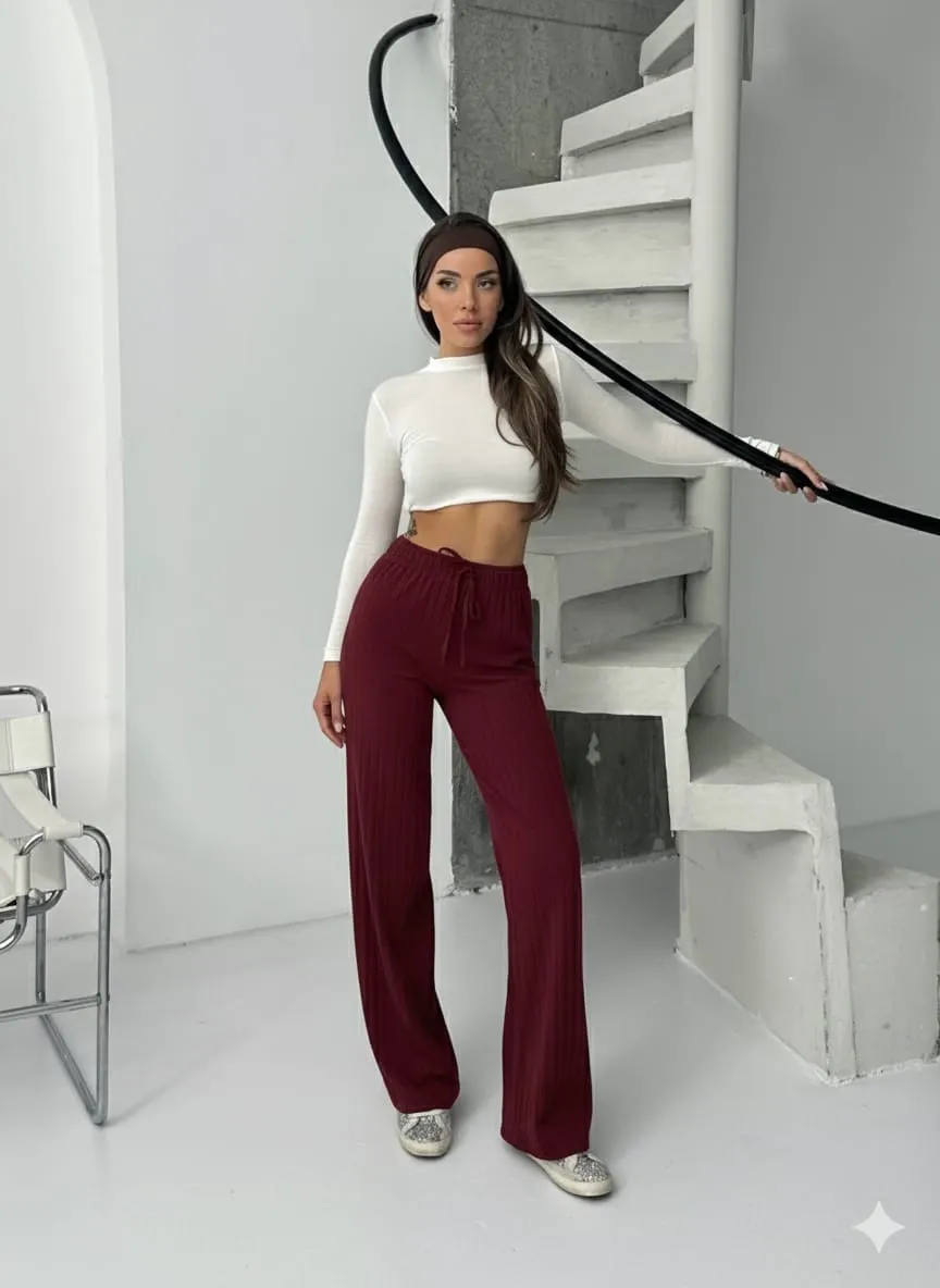Fitilli şardonlu pantolon bordo a4058 — görsel 3 · 1X8H7ZV5IS