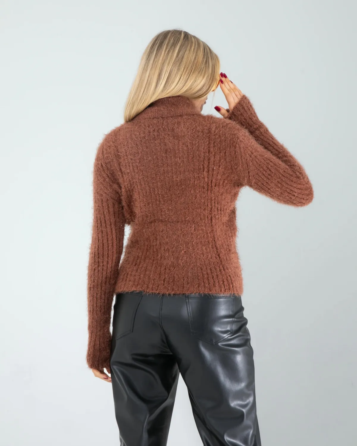Kahve Fermuarlı Sakal Triko — görsel 5 · KV2025010153