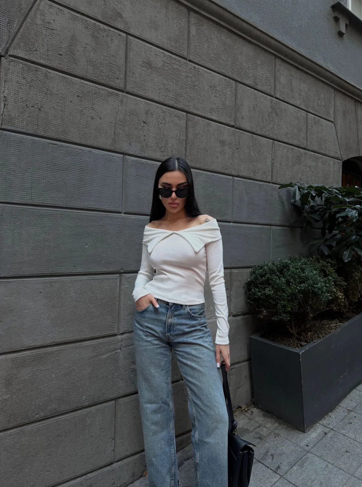Kelebek yaka uzun kol bluz beyaz — görsel 4 · L5CBU19WY5