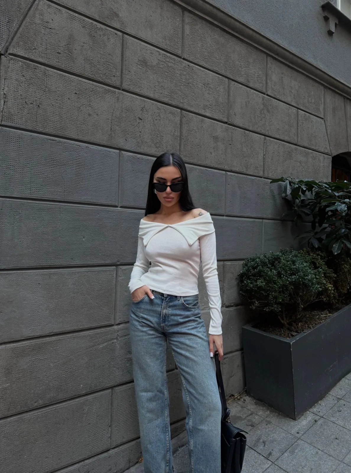 Kelebek yaka uzun kol bluz beyaz — görsel 3 · L5CBU19WY5