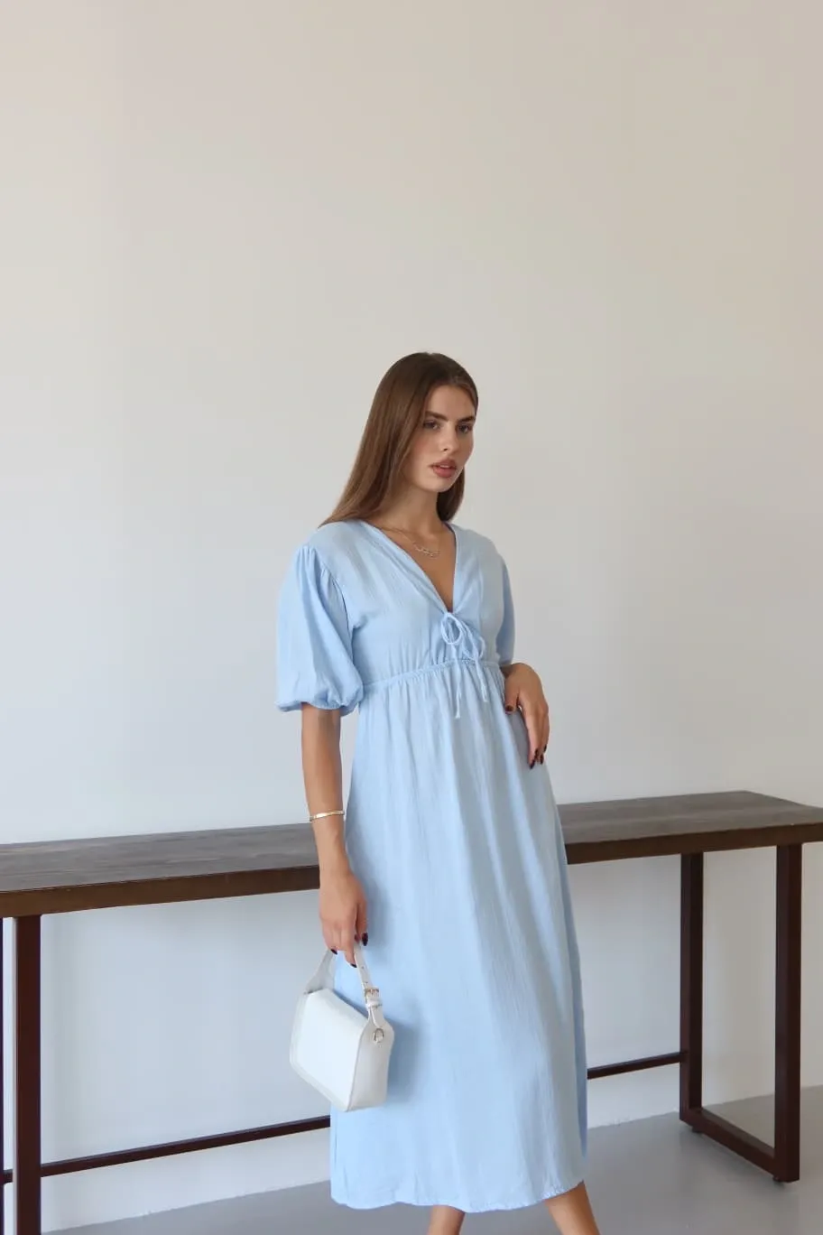 Kısa kollu müslin elbise mavi pt — görsel 4 · N0Z85TRDOG