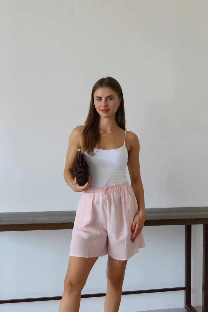 Müslin kumaş şort bağcıklı pembe pt — görsel 2 · XMI1NSWCSB