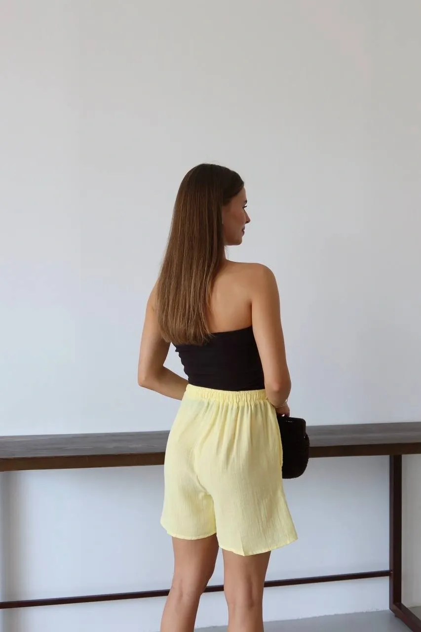 Müslin kumaş şort bağcıklı sarı pt — görsel 5 · XKGJXFS143
