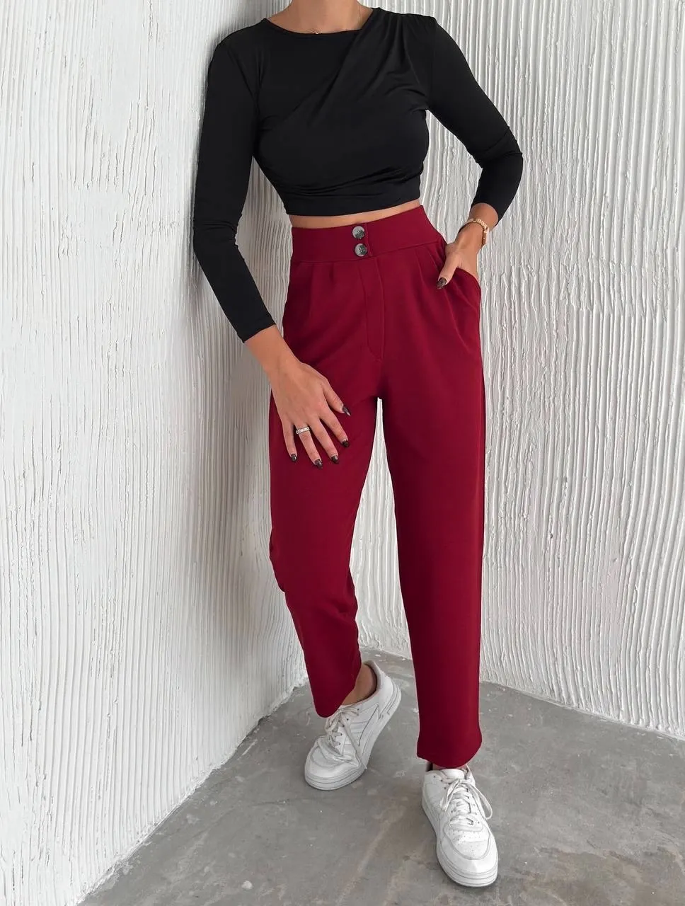 örme krep pantolon çift düğmeli — görsel 3 · VTHTNI153X