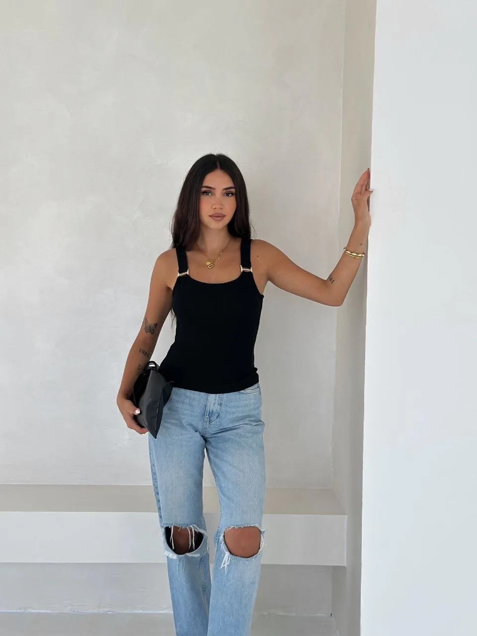Ottoman toka askılı bluz siyah s4194 — görsel 3 · WYS49GS5T8