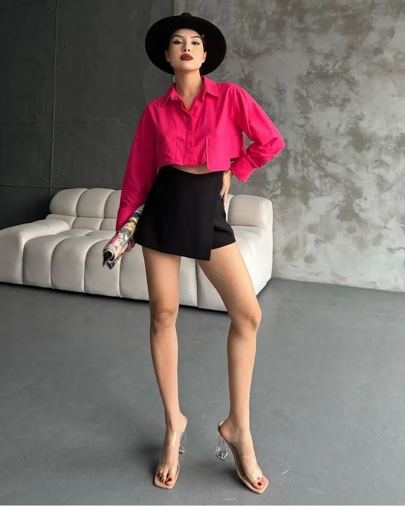 Poplin crop gömlek fuşya s3060 — görsel 4 · 41CK2SI41O