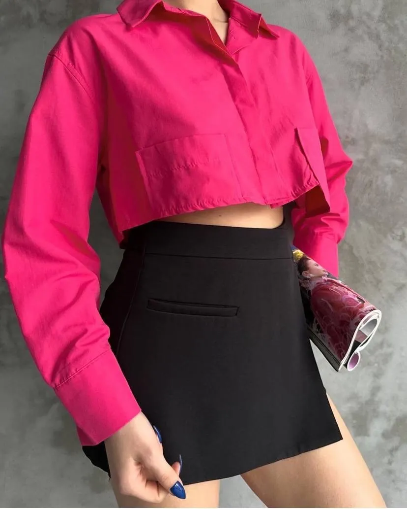 Poplin crop gömlek fuşya s3060 — görsel 3 · 41CK2SI41O