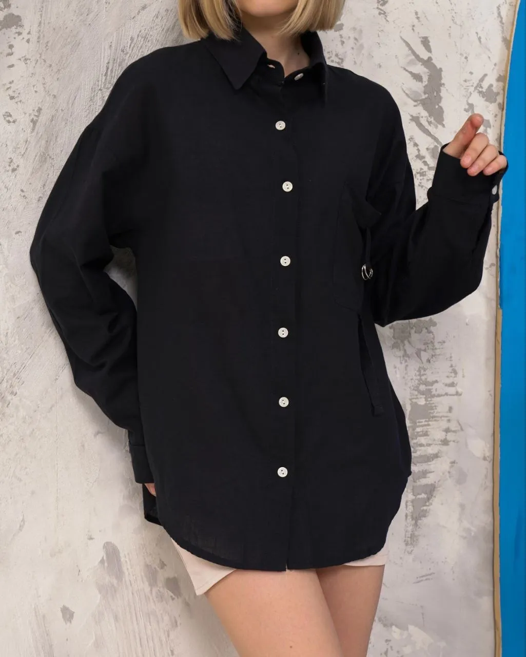 Relax fit keten gömlek siyah s255349 — görsel 4 · VG74IB81J1