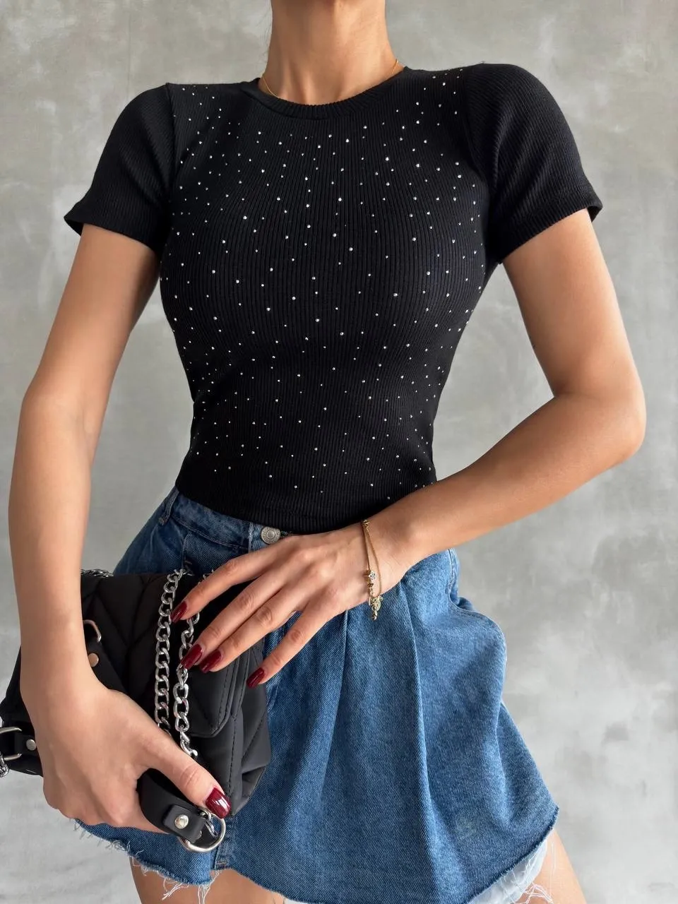 Taş baskılı kaş korse bluz — görsel 3 · J6JWWJE238