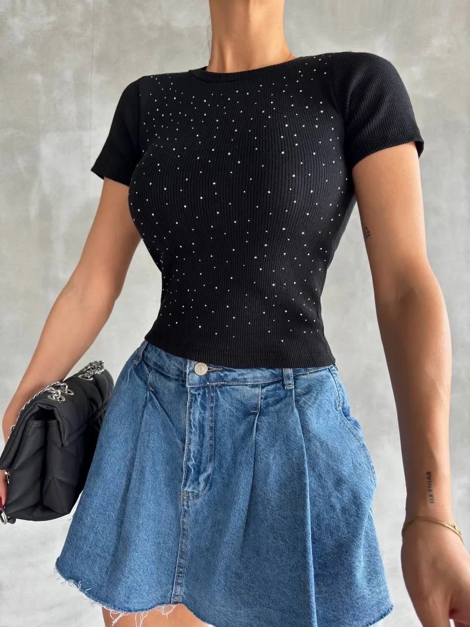 Taş baskılı kaş korse bluz — görsel 4 · J6JWWJE238