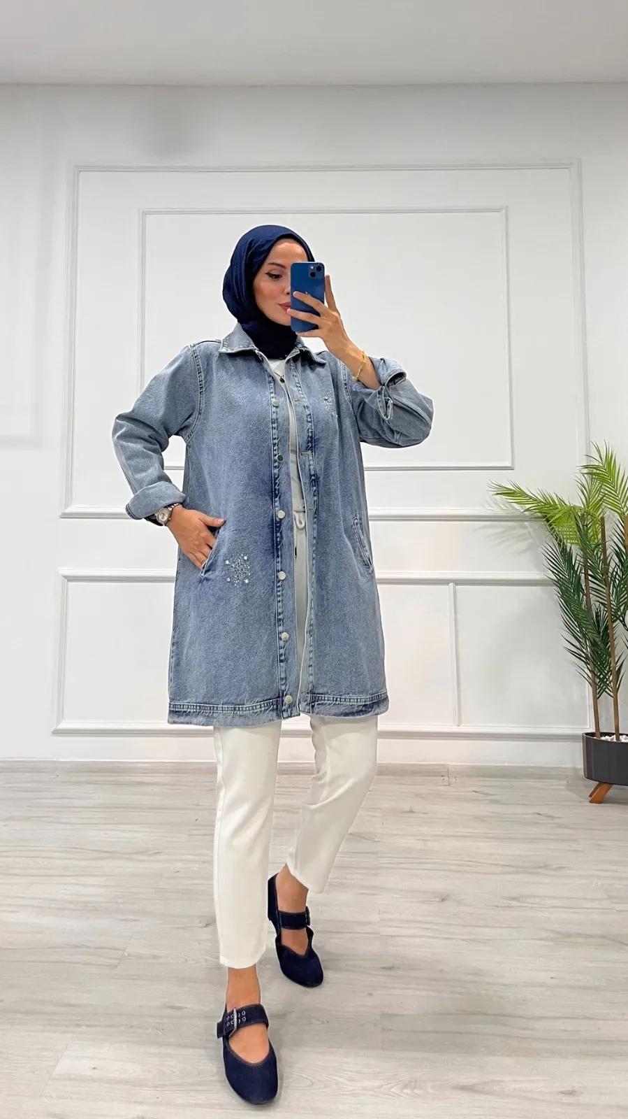 Taşlı tunik ceket kar yıkama orta mavi d2516 — görsel 2 · HJRLYGLOJN
