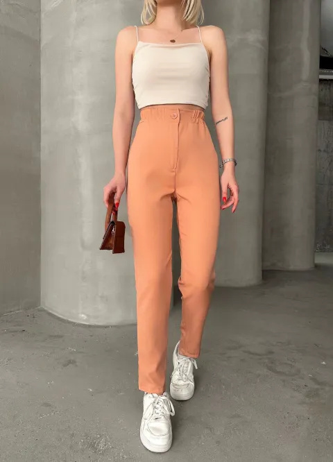 Beli lastikli karamel pantolon — görsel 1