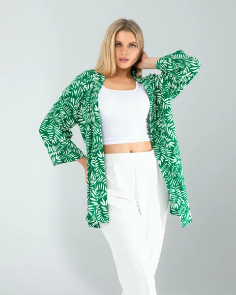 Çiçek Desen Yeşil Kimono — görsel 1