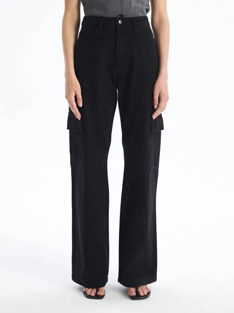 Kargo cep jeans pantolon siyah — görsel 1