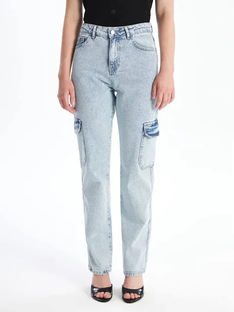 Kargo cep kar yıkama jeans pantolon — görsel 1