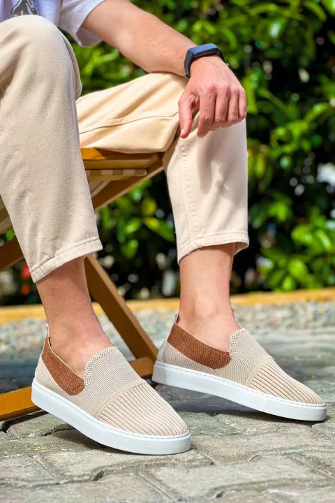 KB-114 Kuback Bej Taba Triko Yüksek Taban Bağcıksız Günlük Erkek Ayakkabı — görsel 1