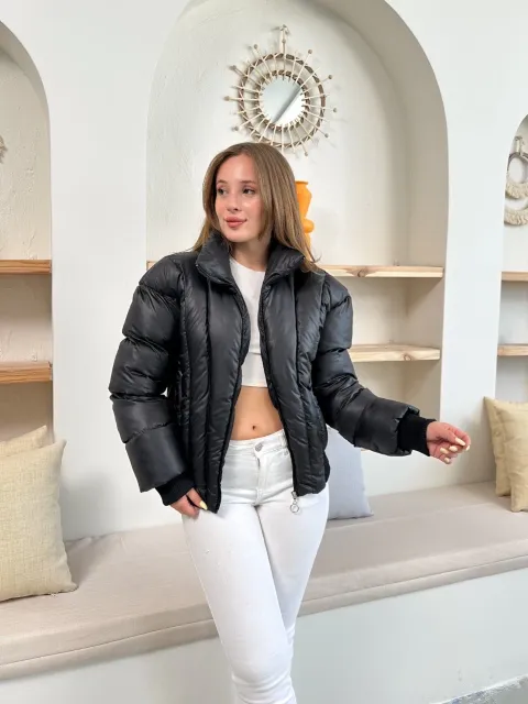 Puffer kısa mont siyah st25534 — görsel 1